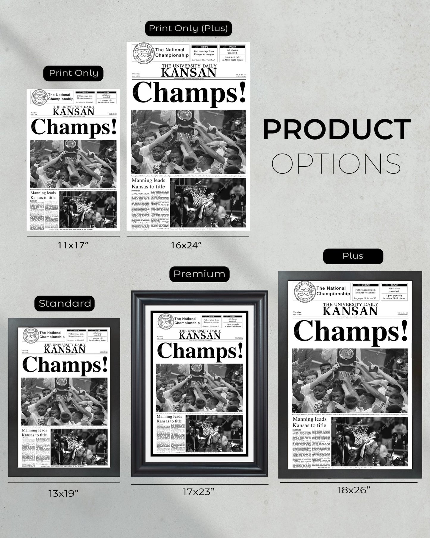 1988 Kansas Jayhawks NCAA College Basketball National Champions Framed Front Page Newspaper Print - Title Game Frames
