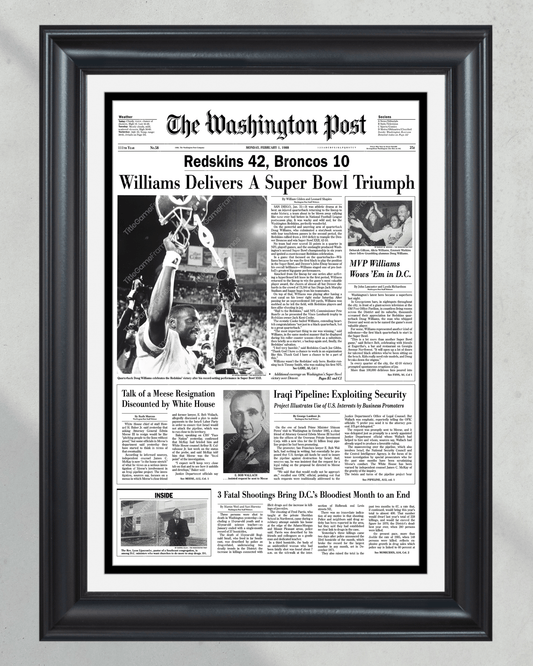 1988 Washington Commanders Super Bowl XXII Framed Front Page Newspaper - Title Game Frames