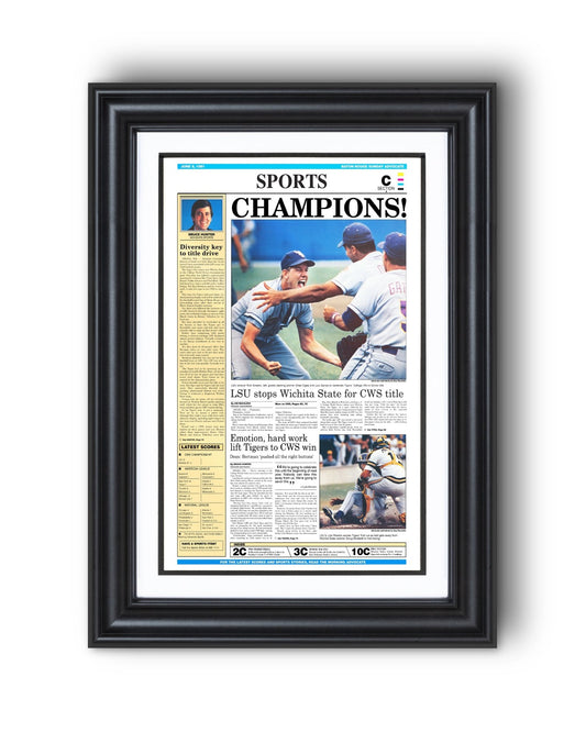 1991 LSU Tigers CWS Champions - 'CHAMPIONS!' - Framed Newspaper - TitleGameFrames.com