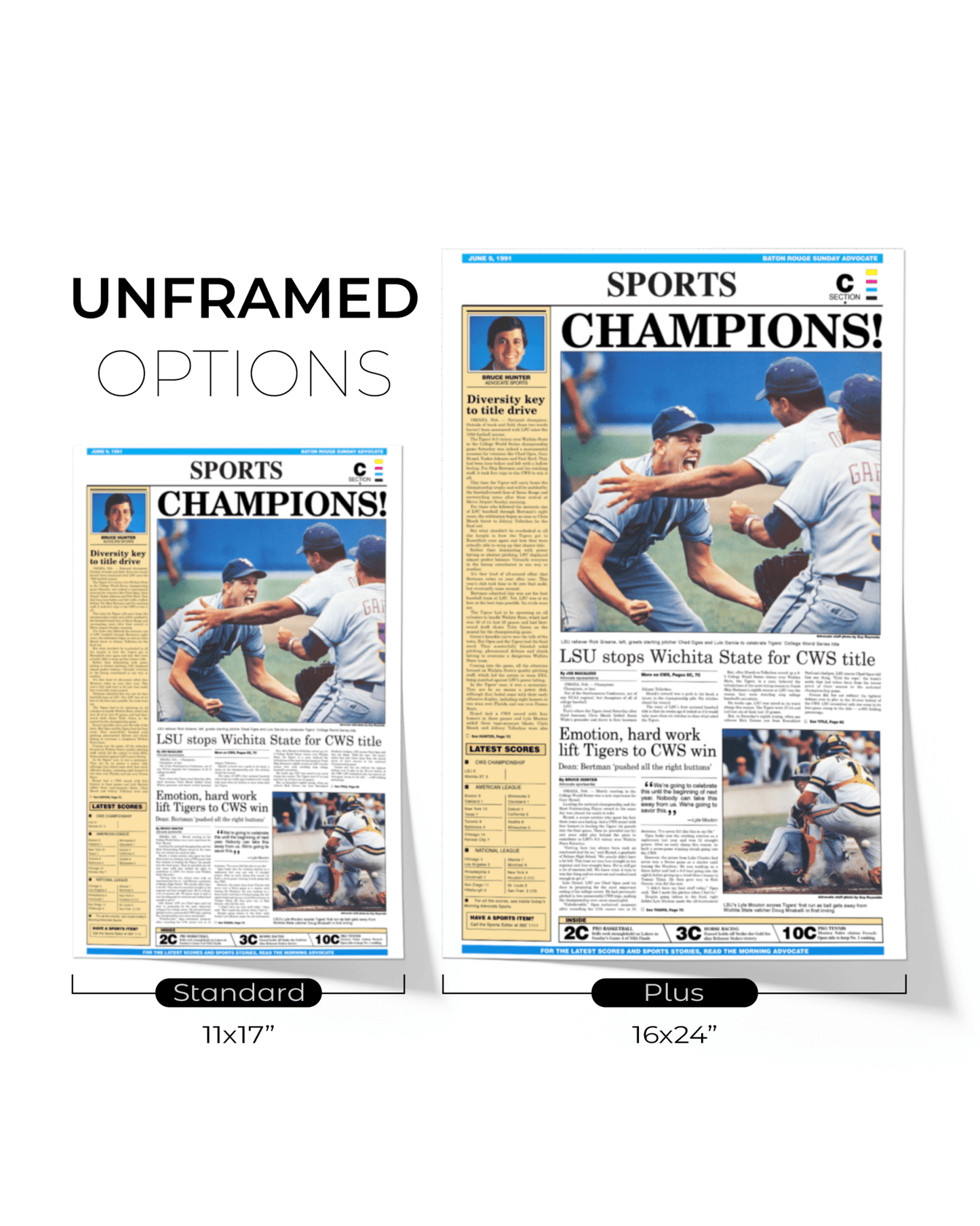 1991 LSU Tigers CWS Champions - 'CHAMPIONS!' - Framed Newspaper - TitleGameFrames.com