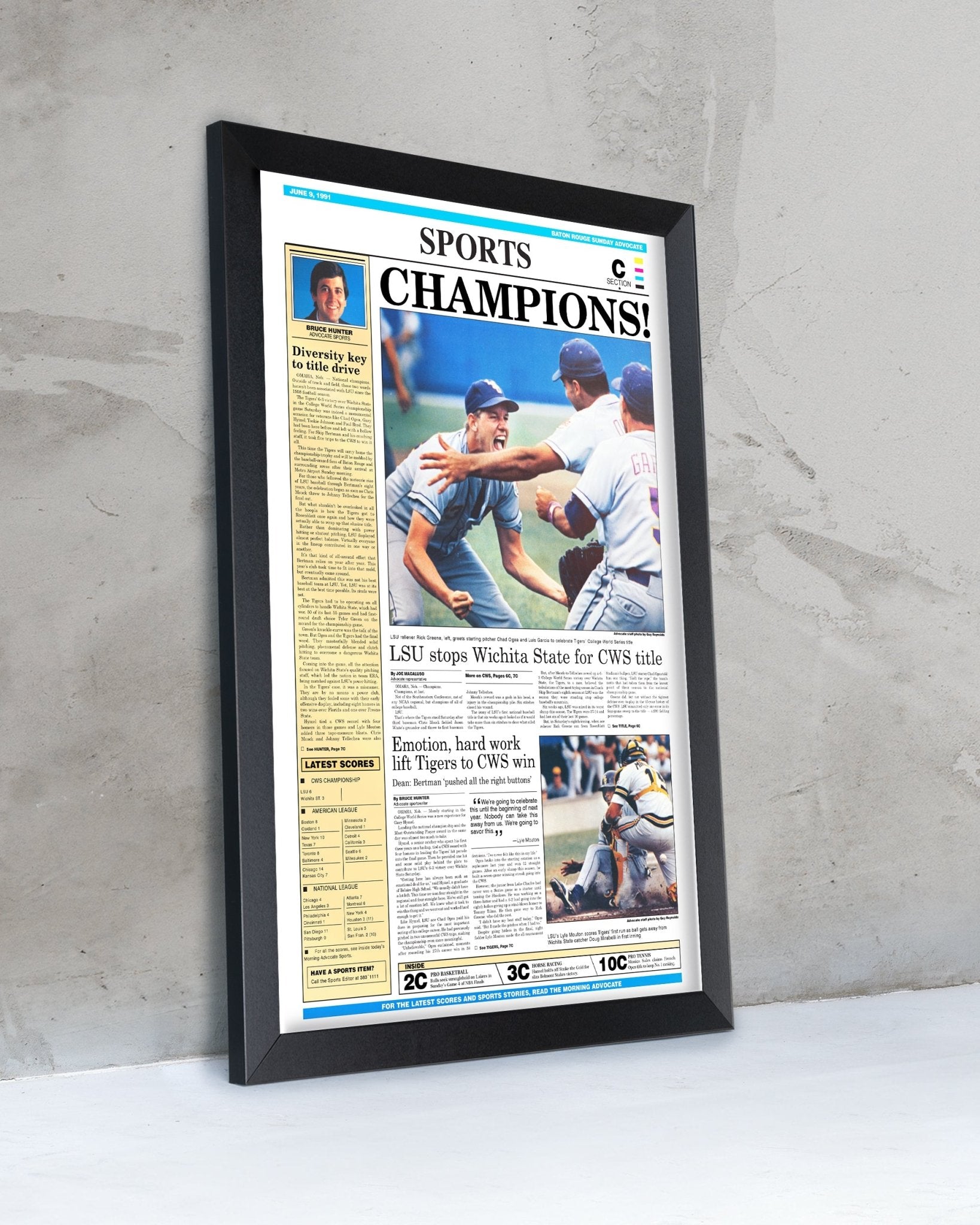 1991 LSU Tigers CWS Champions - 'CHAMPIONS!' - Framed Newspaper - TitleGameFrames.com