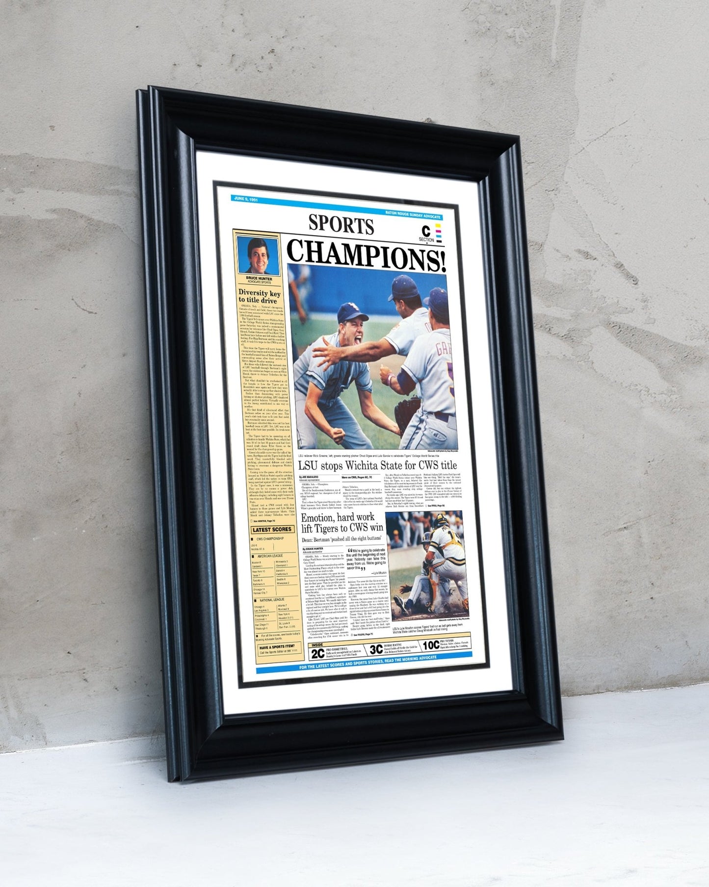 1991 LSU Tigers CWS Champions - 'CHAMPIONS!' - Framed Newspaper - TitleGameFrames.com
