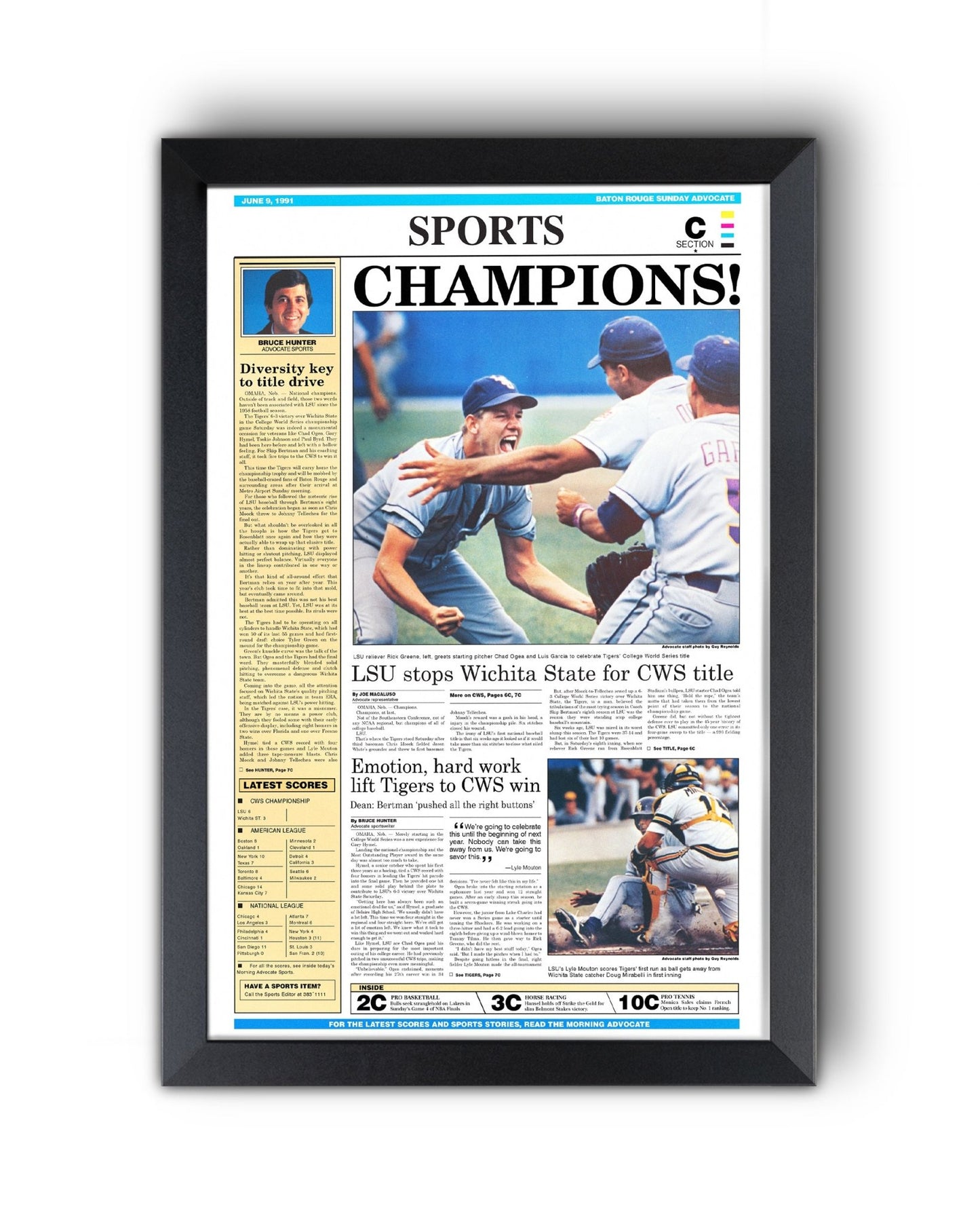 1991 LSU Tigers CWS Champions - 'CHAMPIONS!' - Framed Newspaper - TitleGameFrames.com
