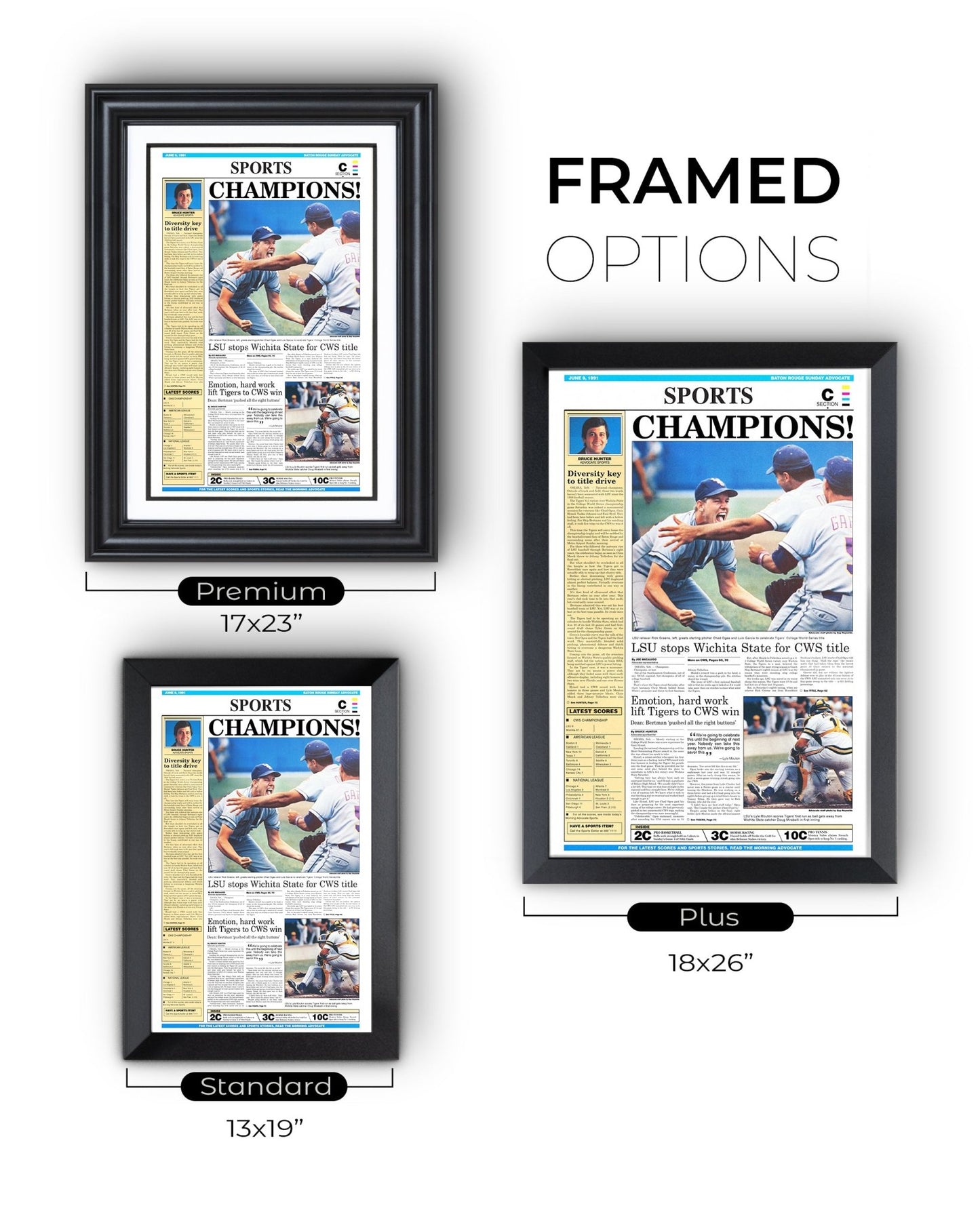 1991 LSU Tigers CWS Champions - 'CHAMPIONS!' - Framed Newspaper - TitleGameFrames.com