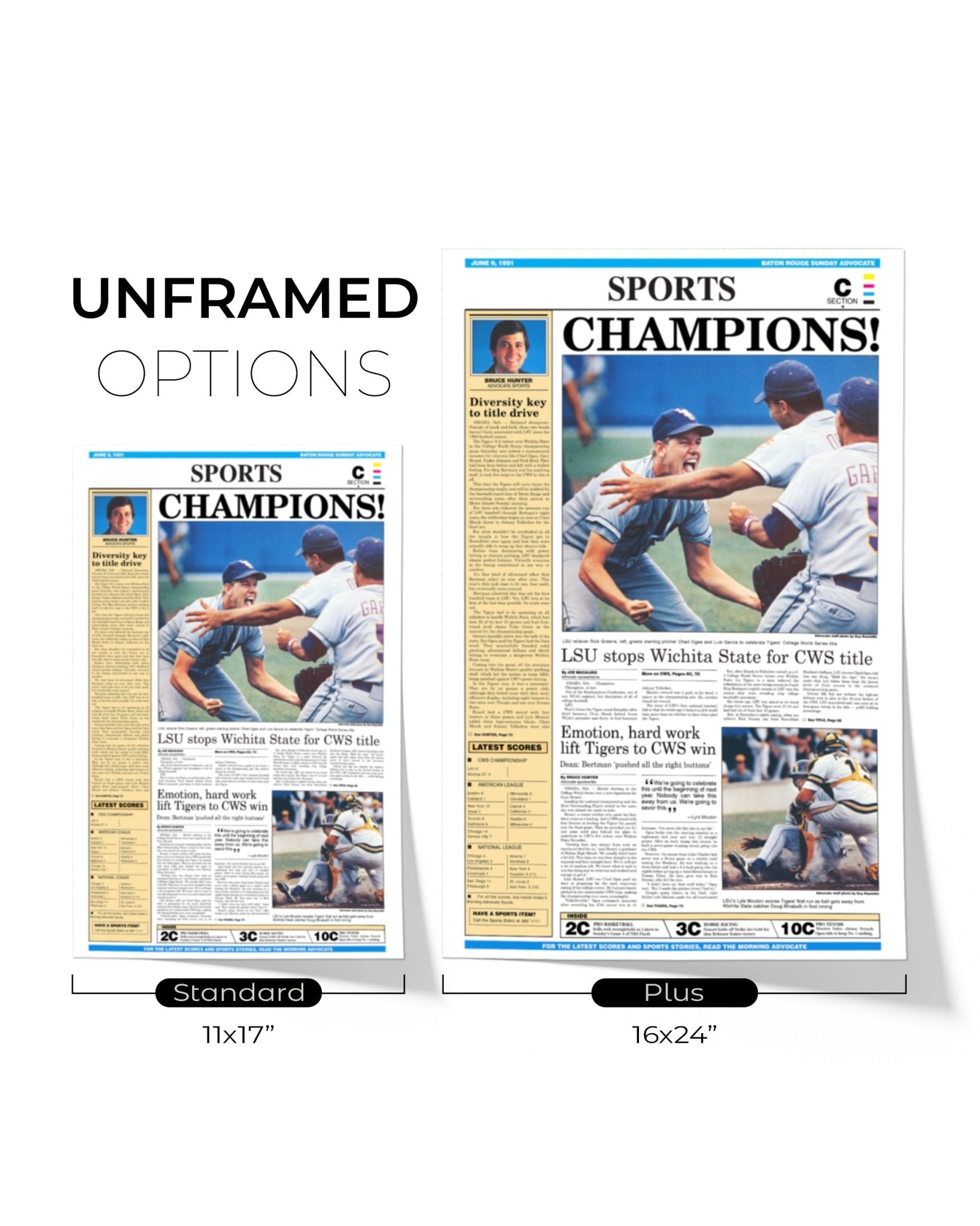 1991 LSU Tigers CWS Champions - 'CHAMPIONS!' - Framed Newspaper - TitleGameFrames.com