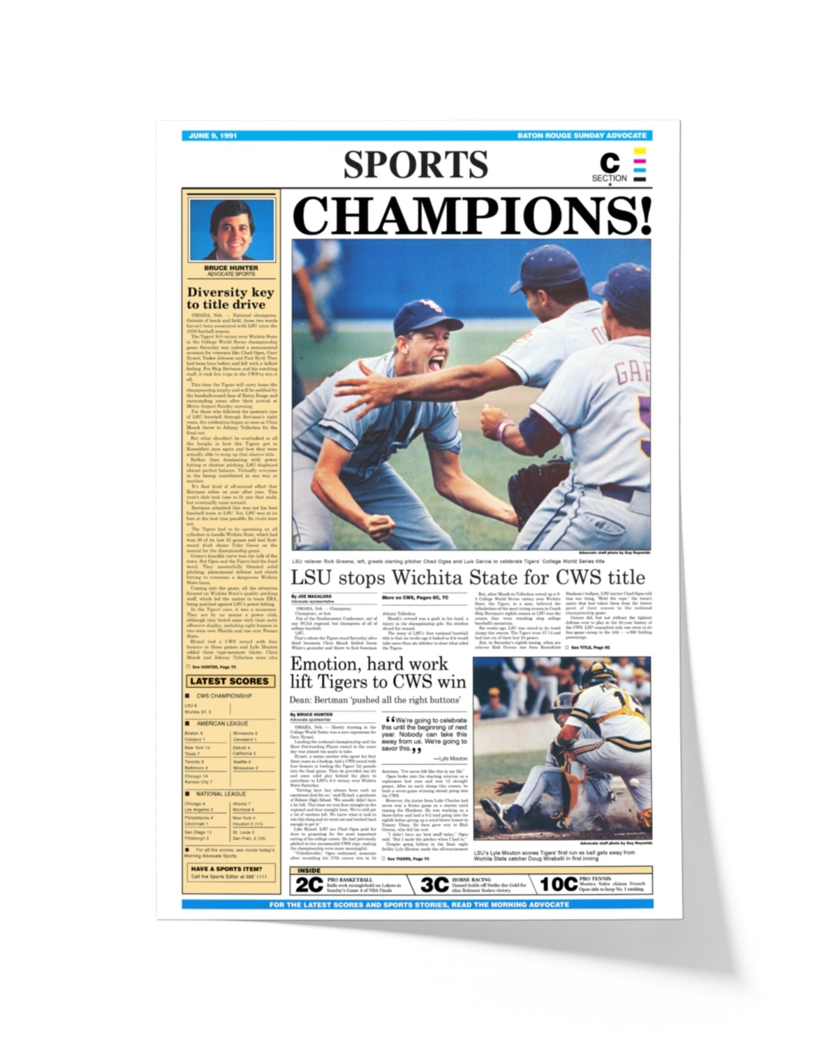 1991 LSU Tigers CWS Champions - 'CHAMPIONS!' - Framed Newspaper - TitleGameFrames.com