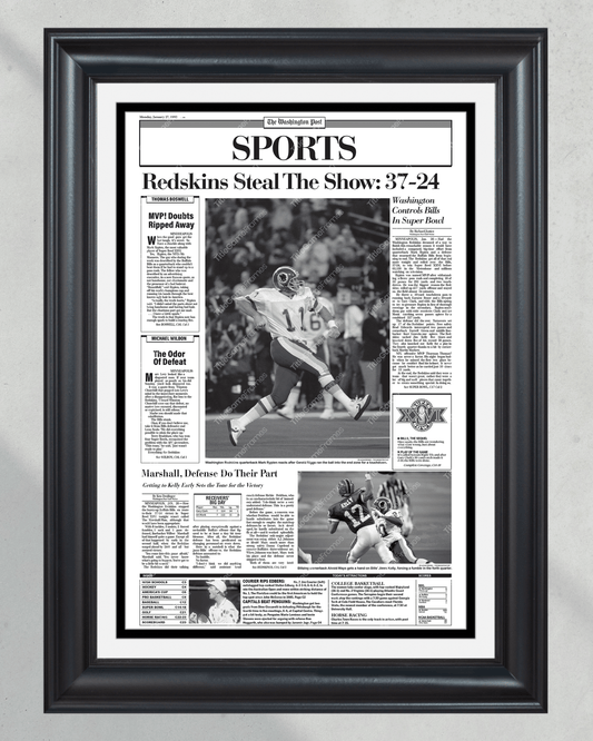 1992 Washington Commanders Super Bowl XXVI Framed Front Page Newspaper - Title Game Frames