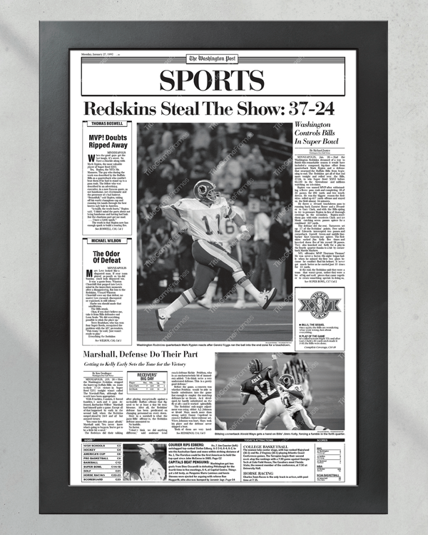 Washington Commanders Paper 1992 Washington Commanders Super Bowl XXVI Victory Framed Newspaper ...