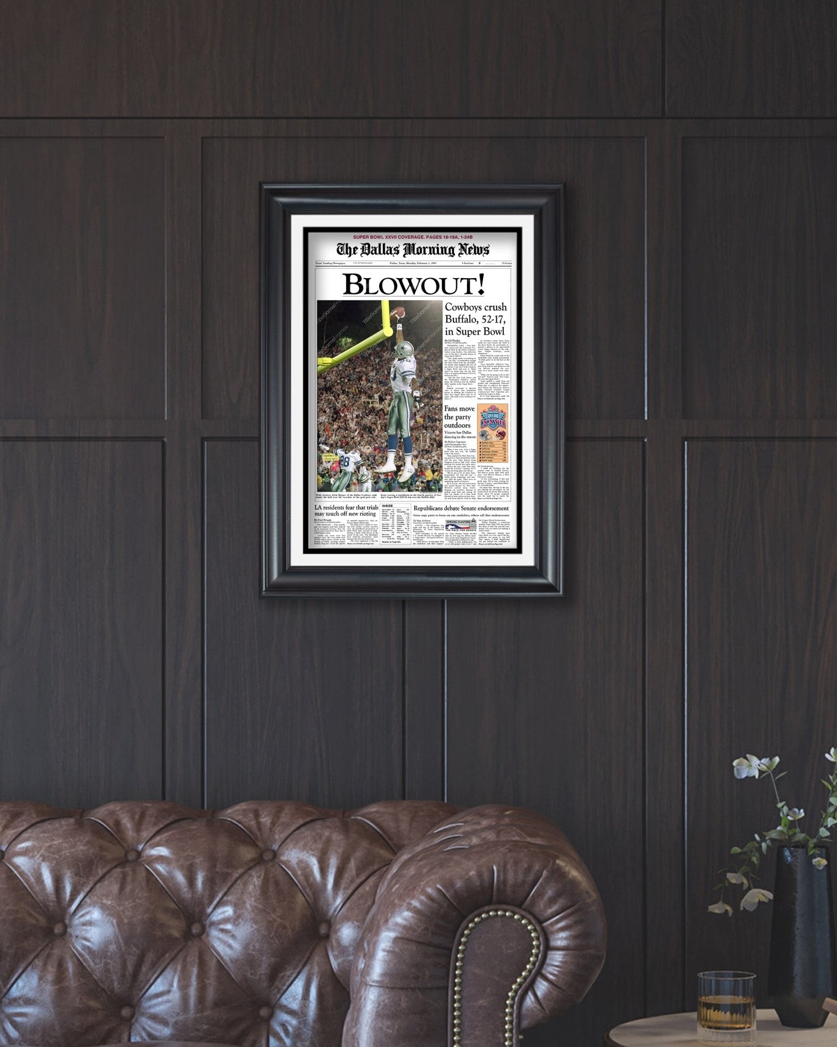 1993 Dallas Cowboys Super Bowl Champions Framed Front Page Newspaper Print - Title Game Frames