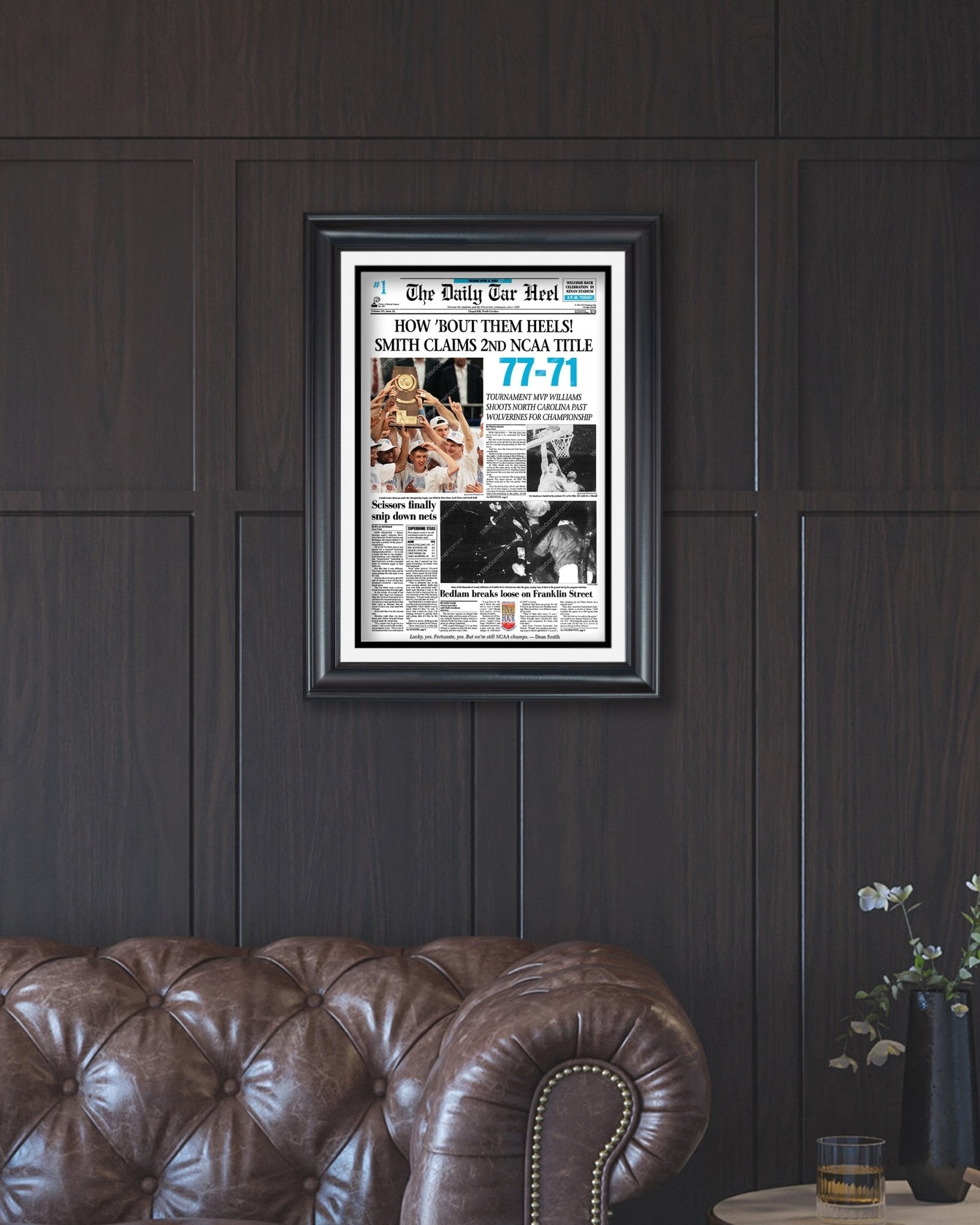 1993 North Carolina Tar Heels NCAA College Basketball Champions Framed Front Page Newspaper Print - Title Game Frames
