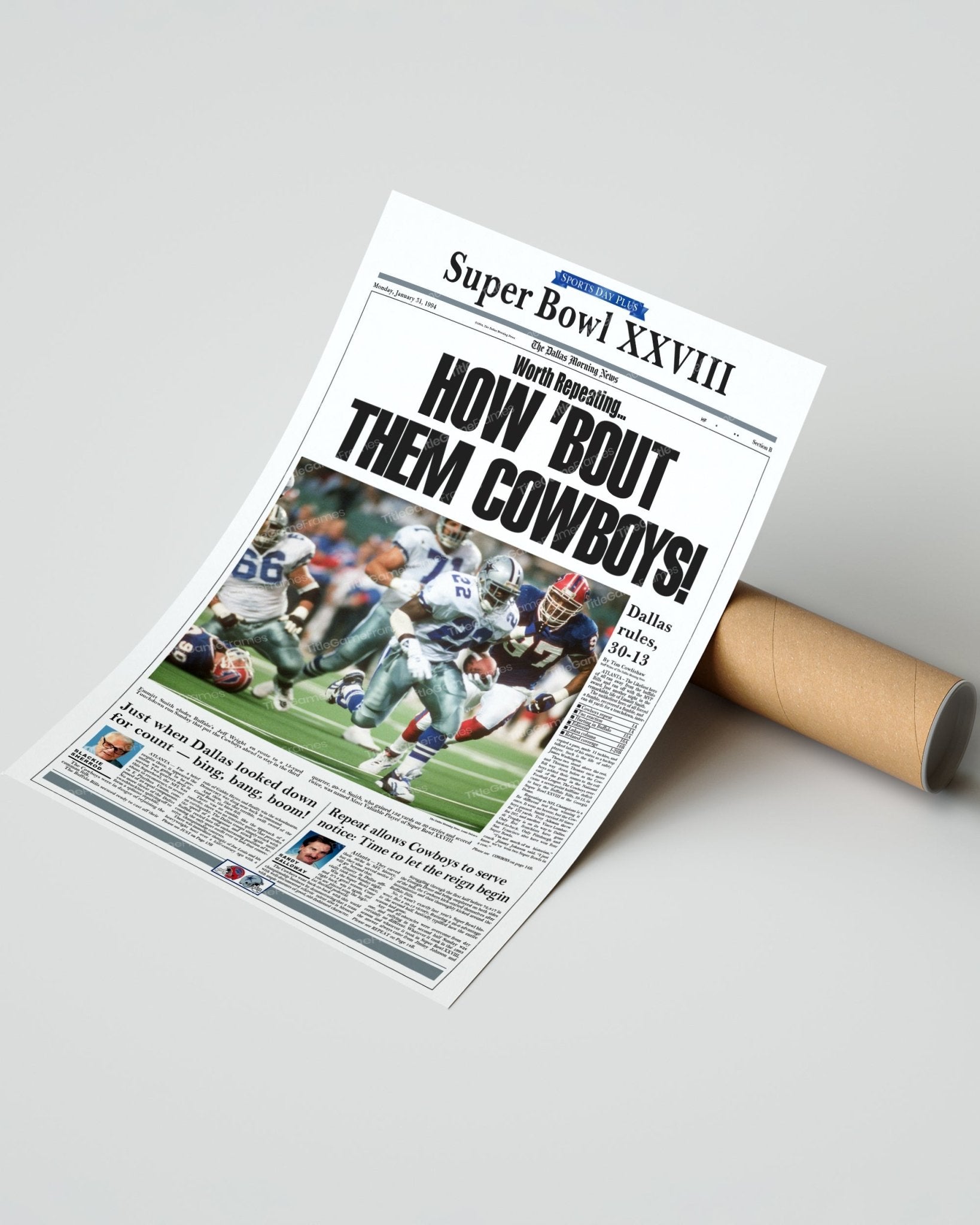 1994 Dallas Cowboys Super Bowl Champion Framed Newspaper Cover Print Cowboy Stadium - Title Game Frames