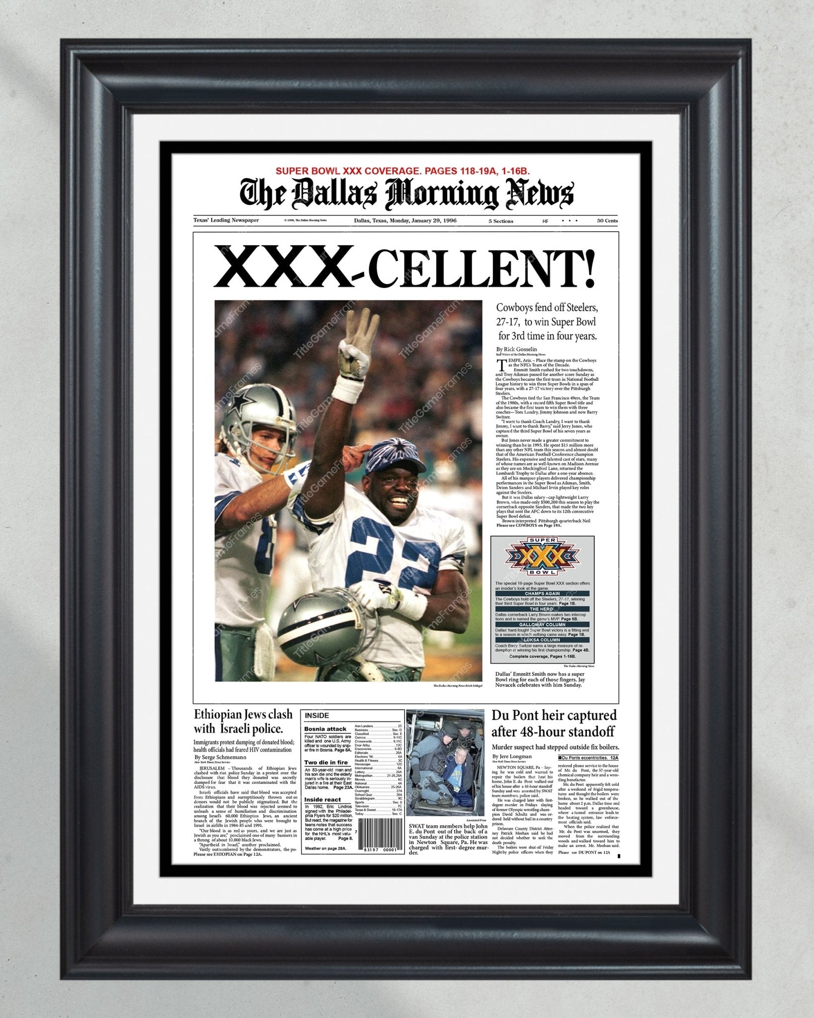1996 Dallas Cowboys Super Bowl Champion Framed Newspaper Front Page Print - Title Game Frames