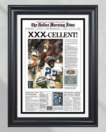 1996 Dallas Cowboys Super Bowl Champion Framed Newspaper Front Page Print - Title Game Frames