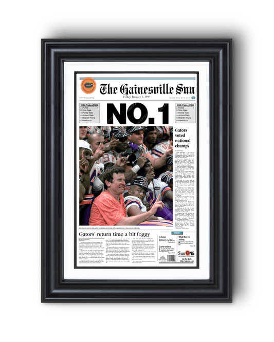 1996 Florida Gators NCAA College Football National Champions 'NO. 1' Framed Newspaper - TitleGameFrames.com