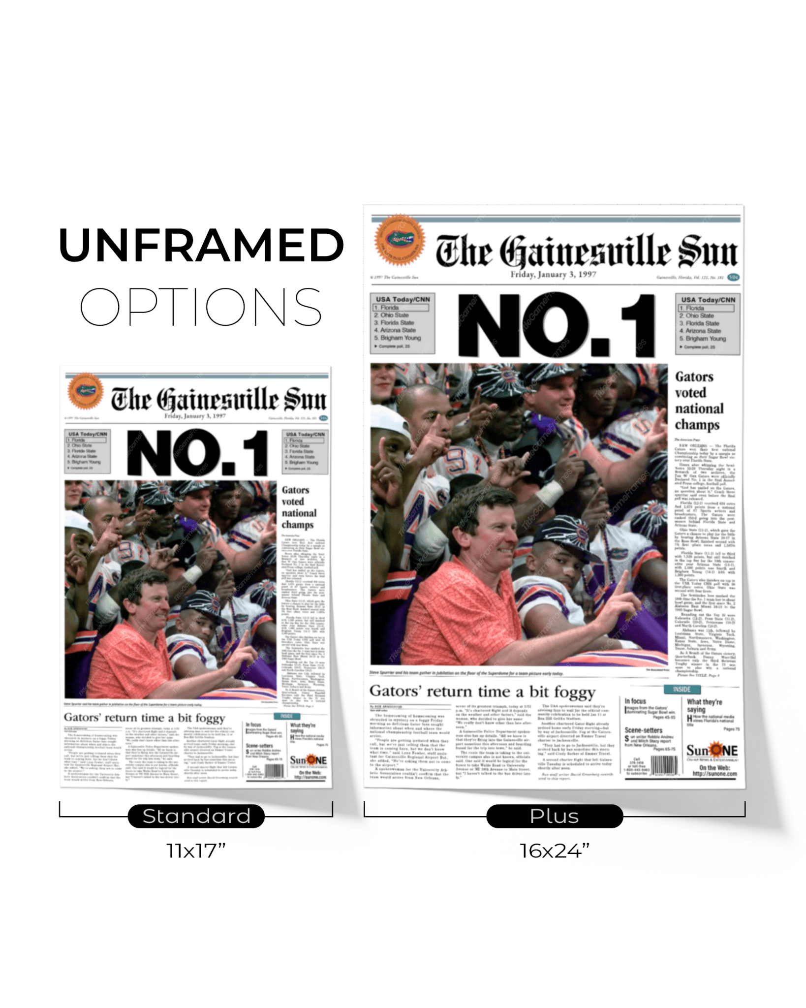 1996 Florida Gators NCAA College Football National Champions 'NO. 1' Framed Newspaper - TitleGameFrames.com