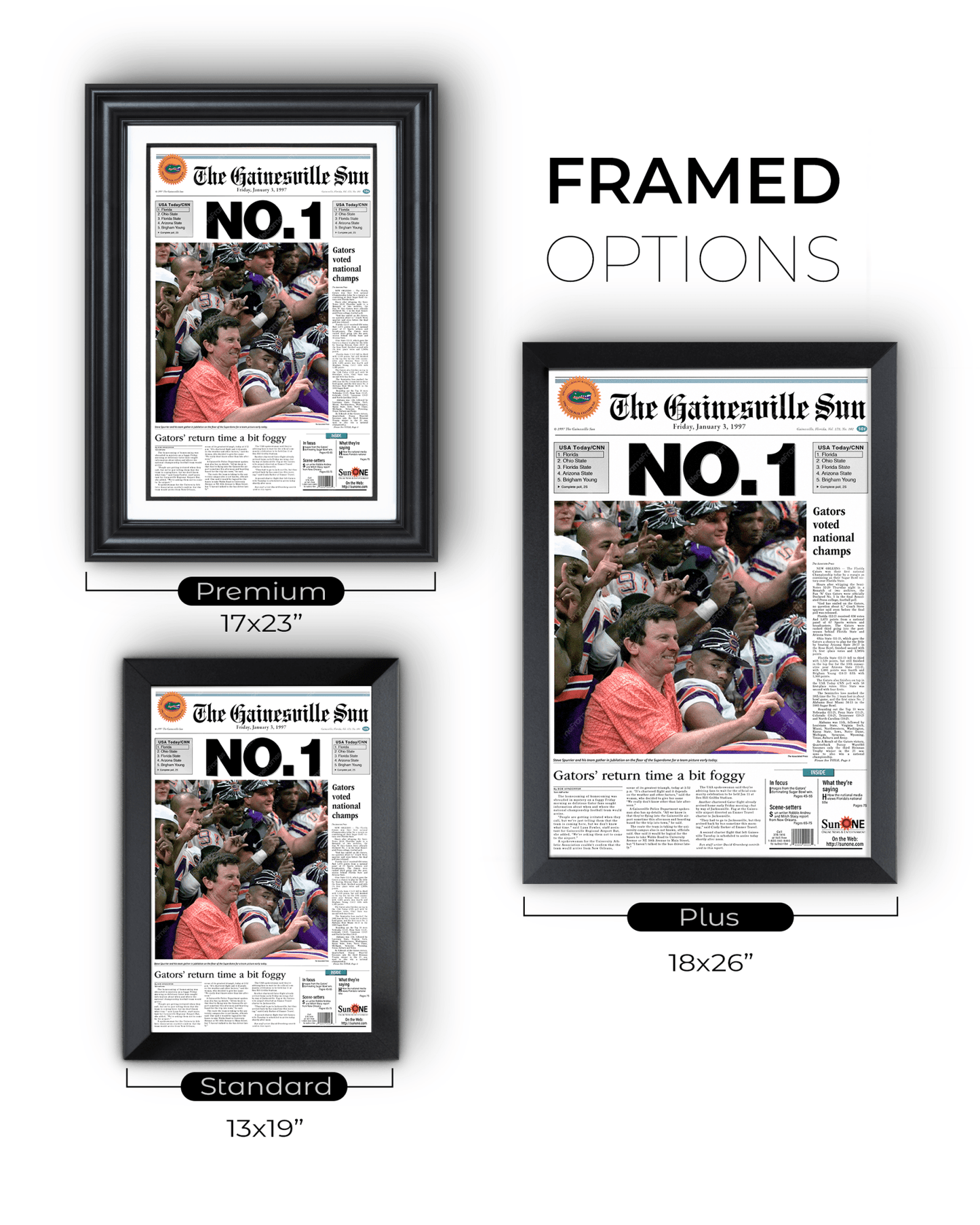 1996 Florida Gators NCAA College Football National Champions 'NO. 1' Framed Newspaper - TitleGameFrames.com