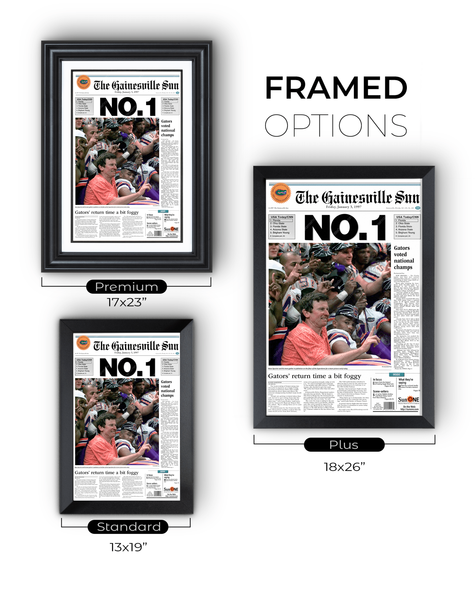 1996 Florida Gators NCAA College Football National Champions 'NO. 1' Framed Newspaper - TitleGameFrames.com