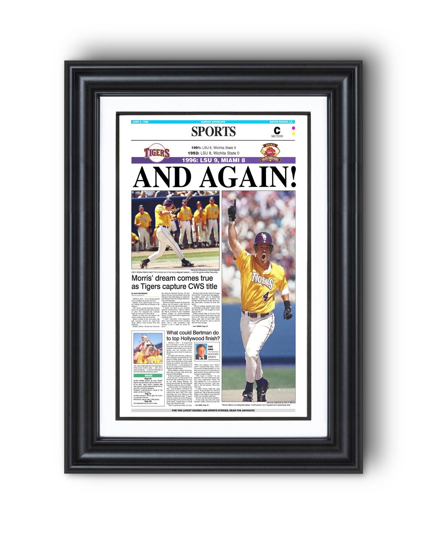 1996 LSU Tigers ‘AND AGAIN!’ - College World Series Champions Framed Print - TitleGameFrames.com