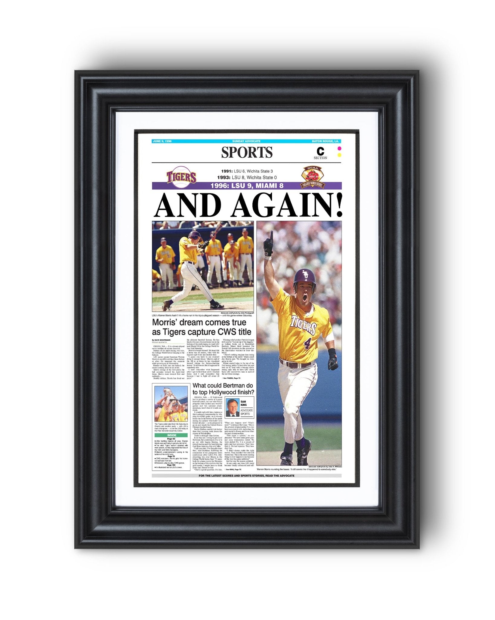 1996 LSU Tigers ‘AND AGAIN!’ - College World Series Champions Framed Print - TitleGameFrames.com