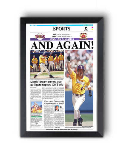 1996 LSU Tigers ‘AND AGAIN!’ - College World Series Champions Framed Print - TitleGameFrames.com