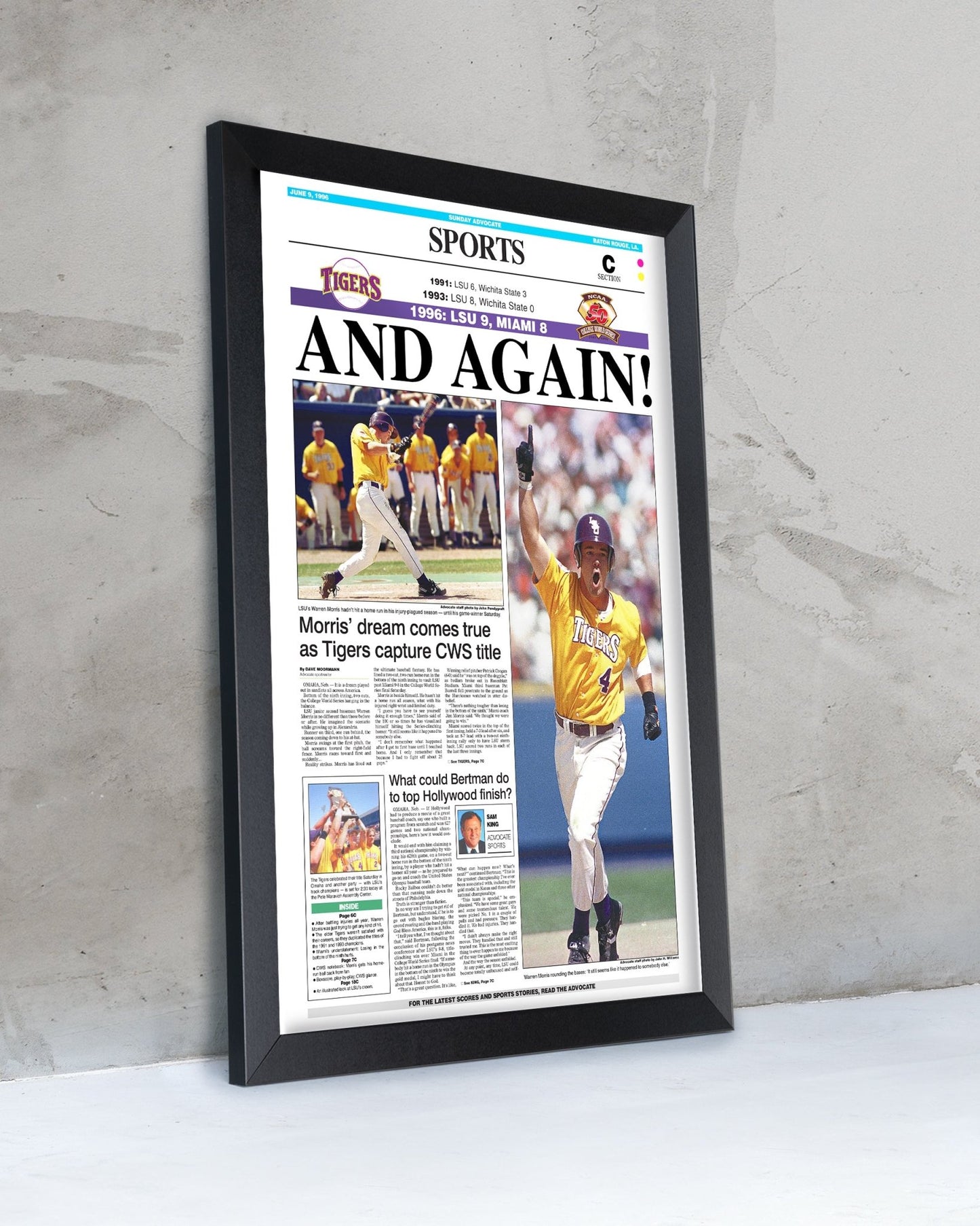 1996 LSU Tigers ‘AND AGAIN!’ - College World Series Champions Framed Print - TitleGameFrames.com
