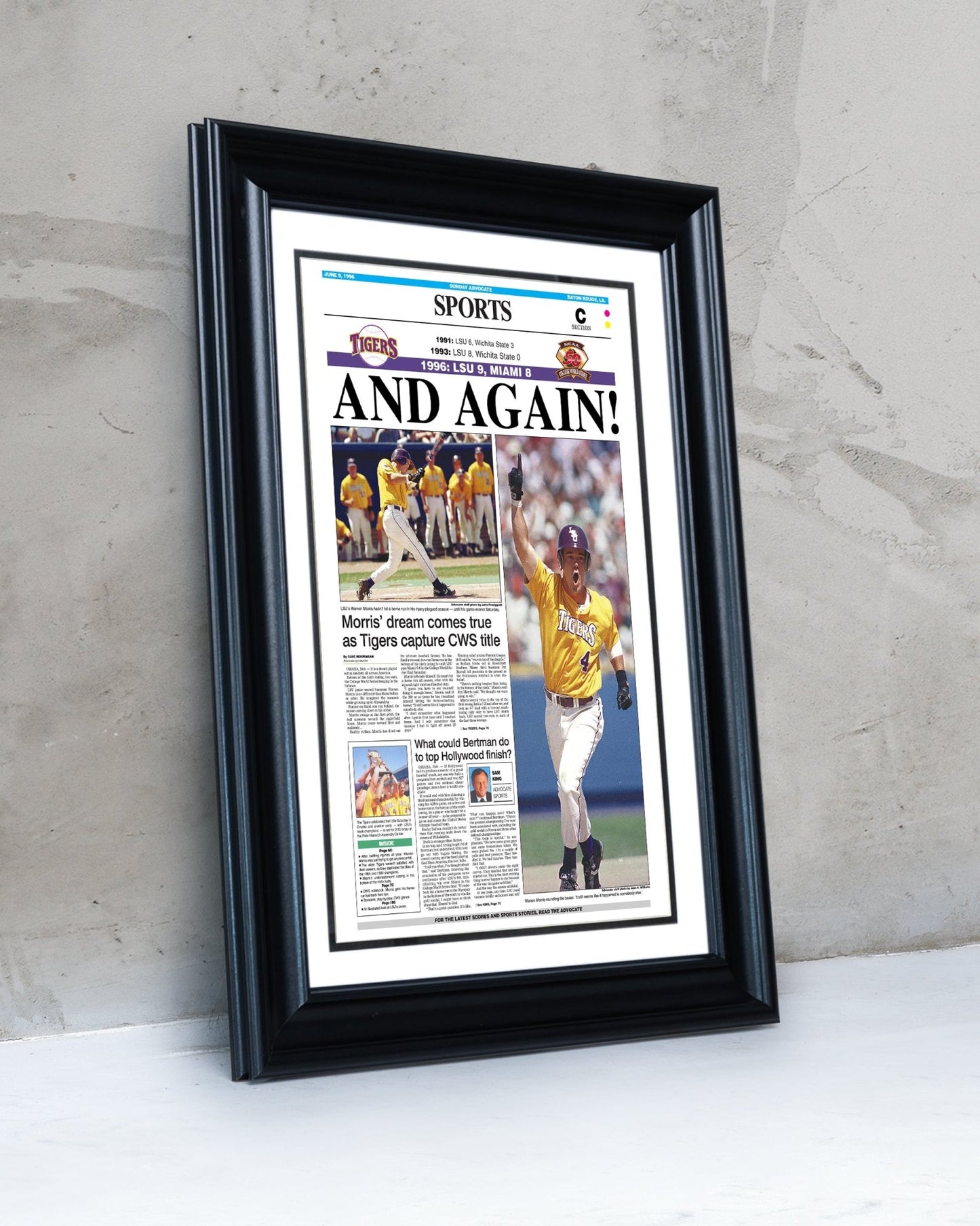 1996 LSU Tigers ‘AND AGAIN!’ - College World Series Champions Framed Print - TitleGameFrames.com