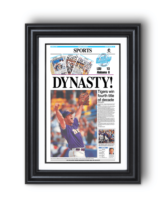 1997 LSU Tigers ‘DYNASTY!’ College World Series Champions Framed Newspaper Print - TitleGameFrames.com