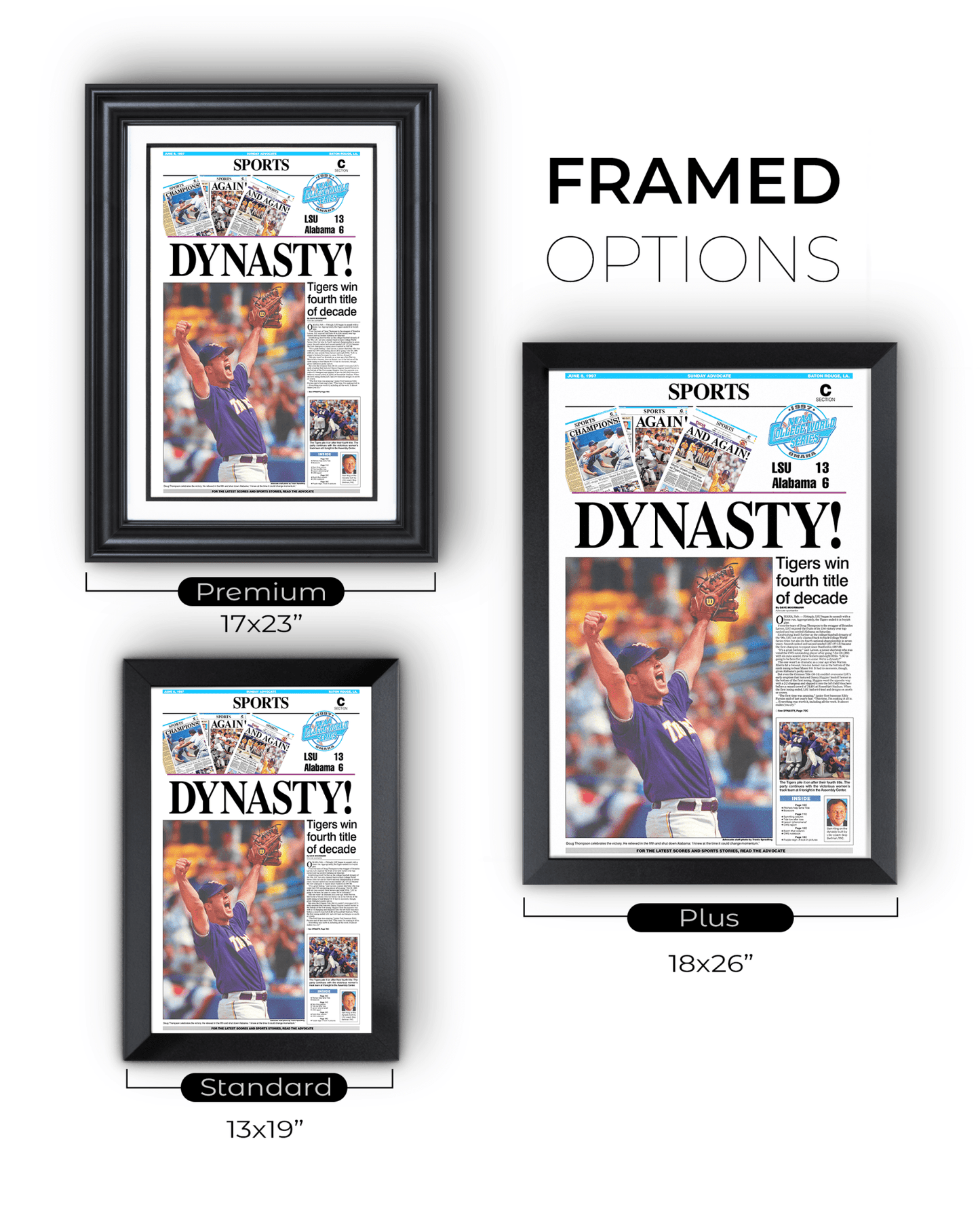 1997 LSU Tigers ‘DYNASTY!’ College World Series Champions Framed Newspaper Print - TitleGameFrames.com