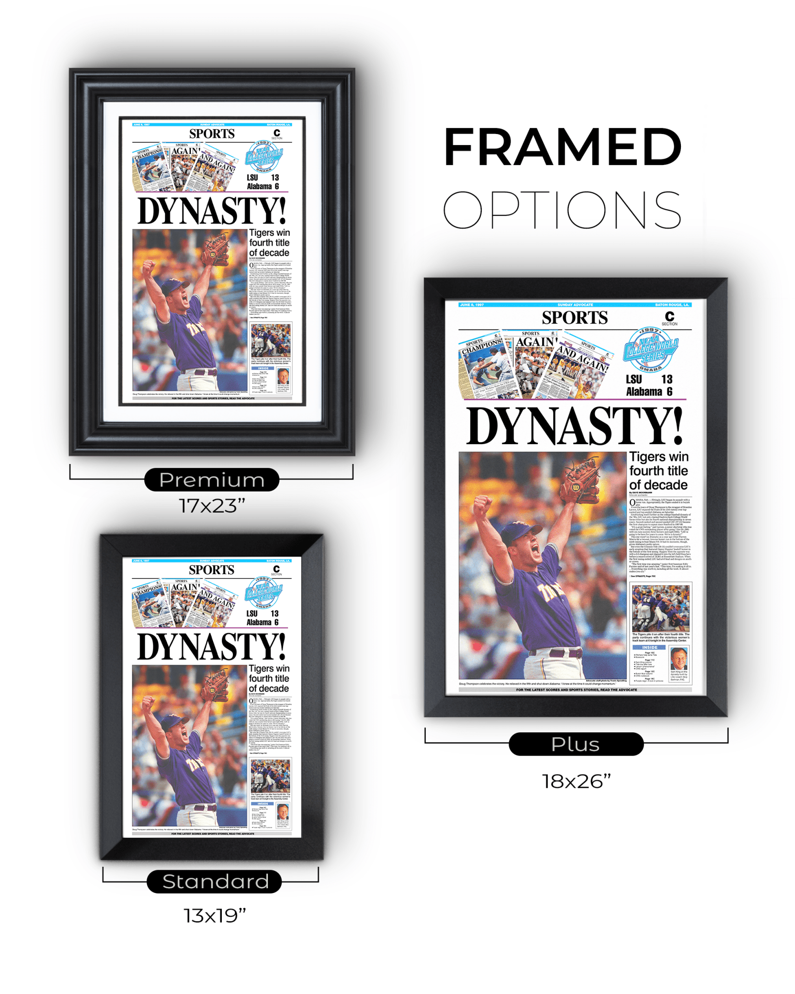 1997 LSU Tigers ‘DYNASTY!’ College World Series Champions Framed Newspaper Print - TitleGameFrames.com