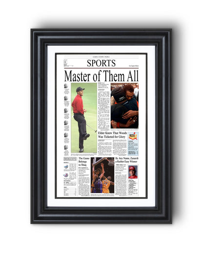 1997 Tiger Woods Masters Champion Framed Front Page Newspaper Print - TitleGameFrames.com