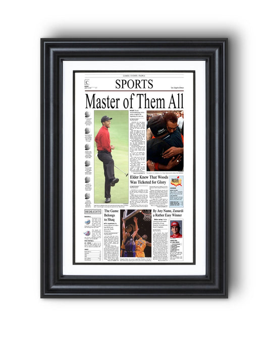 1997 Tiger Woods Masters Champion Framed Front Page Newspaper Print - TitleGameFrames.com