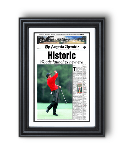 1997 Tiger Woods Masters Champion 'Historic' Front Page Newspaper Augusta - TitleGameFrames.com