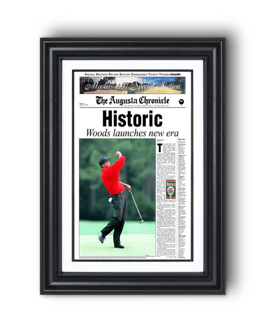 1997 Tiger Woods Masters Champion 'Historic' Front Page Newspaper Augusta - TitleGameFrames.com