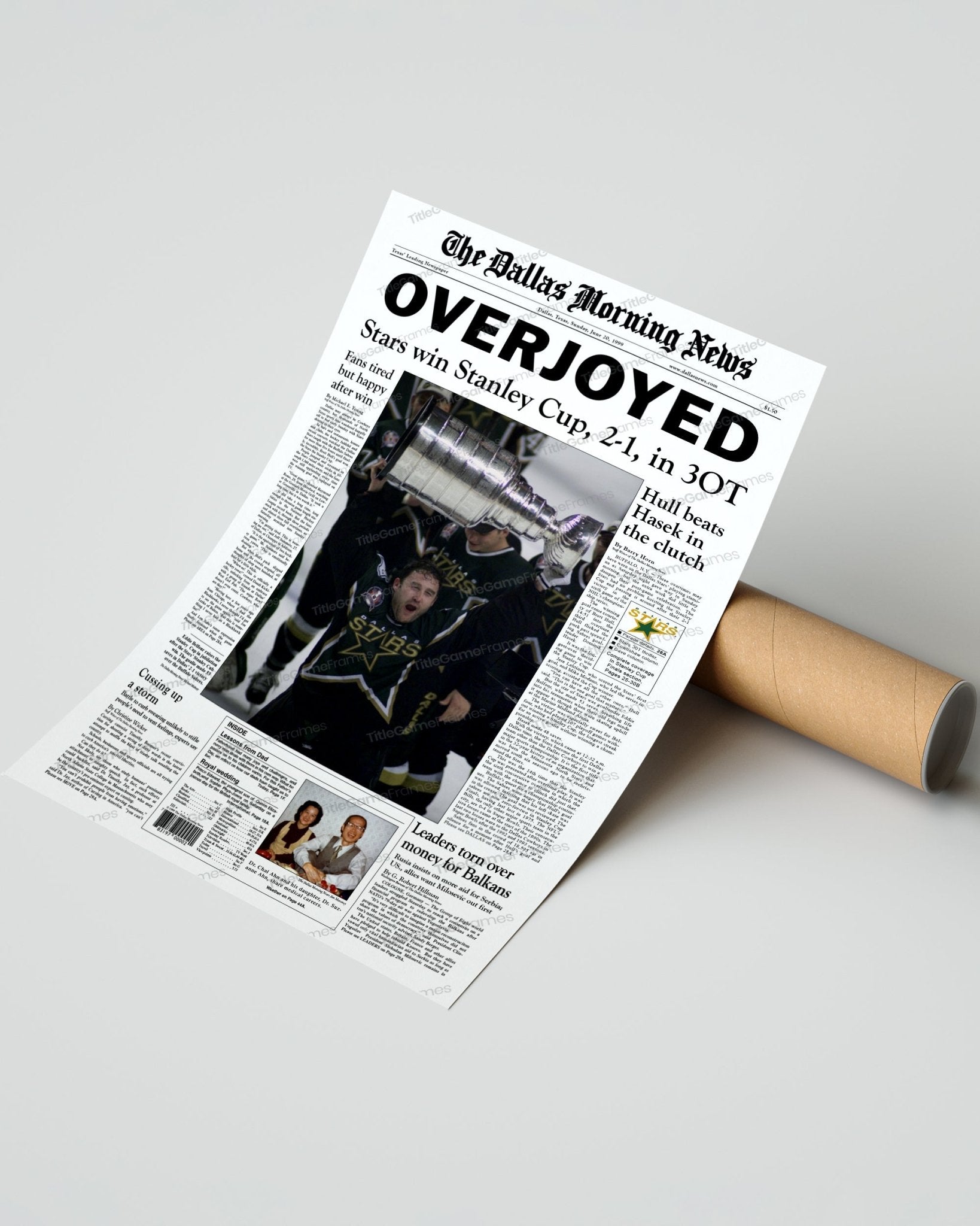 1999 Dallas Stars Stanley Cup Champion Framed Front Page Newspaper - TitleGameFrames.com