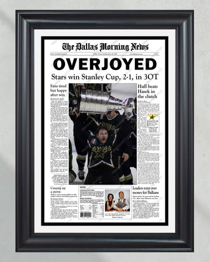 1999 Dallas Stars Stanley Cup Champion Framed Front Page Newspaper - TitleGameFrames.com