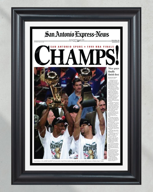 1999 San Antonio Spurs Framed Newspaper Cover Print David Robinson and Tim Duncan - Title Game Frames