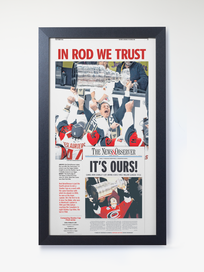 2026 Carolina Hurricanes “In Rod We Trust” Rod Brind’Amour Stanley Cup Legacy Newspaper