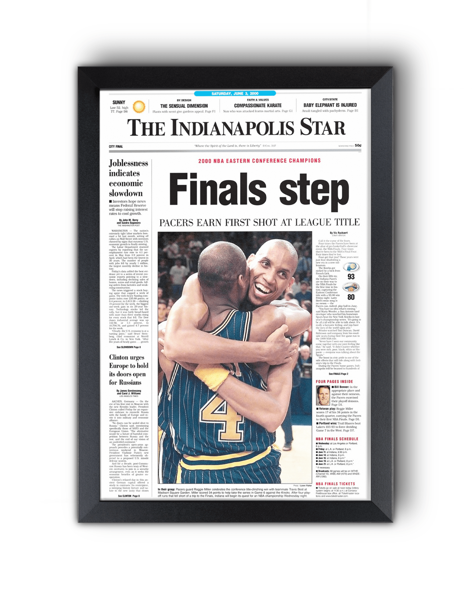 2000 Indiana Pacers Eastern Conference Winners "Final Step" Framed Newspaper - TitleGameFrames.com