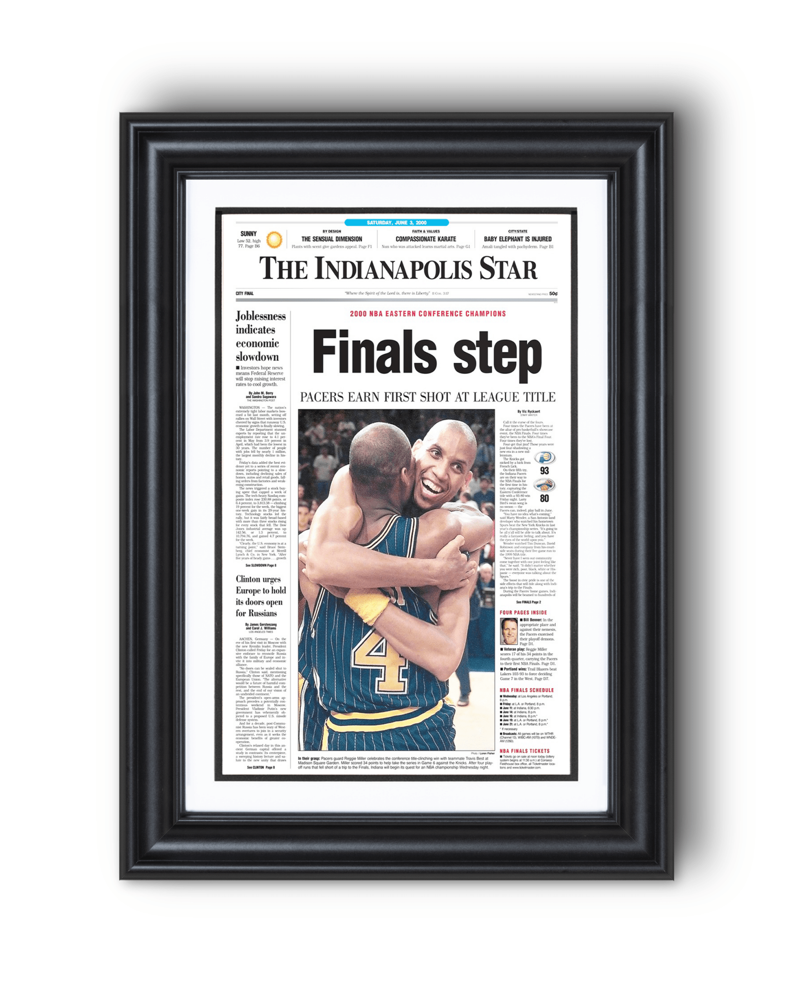 2000 Indiana Pacers Eastern Conference Winners "Final Step" Framed Newspaper - TitleGameFrames.com