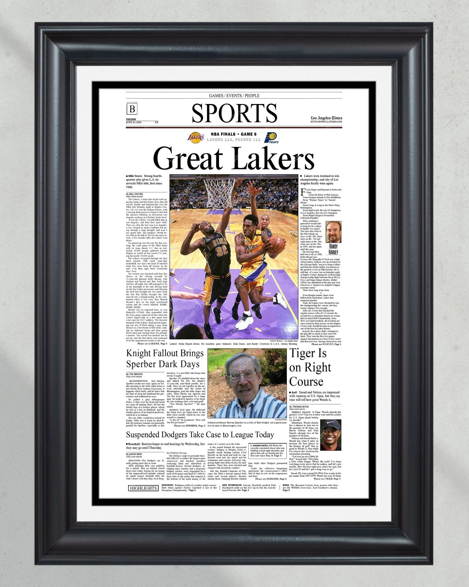 2000 Los Angeles Lakers NBA Champion Framed Front Page Newspaper Print - TitleGameFrames.com