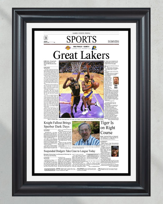 2000 Los Angeles Lakers NBA Champion Framed Front Page Newspaper Print - TitleGameFrames.com