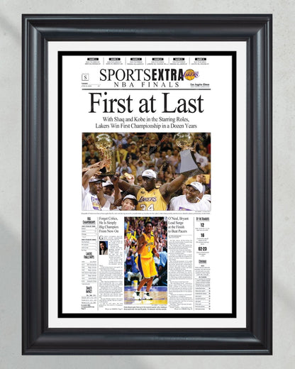 2000 Los Angeles Lakers NBA Champions Framed Newspaper Front Page Newspaper Print Kobe and Shaq Staples Center - Title Game Frames