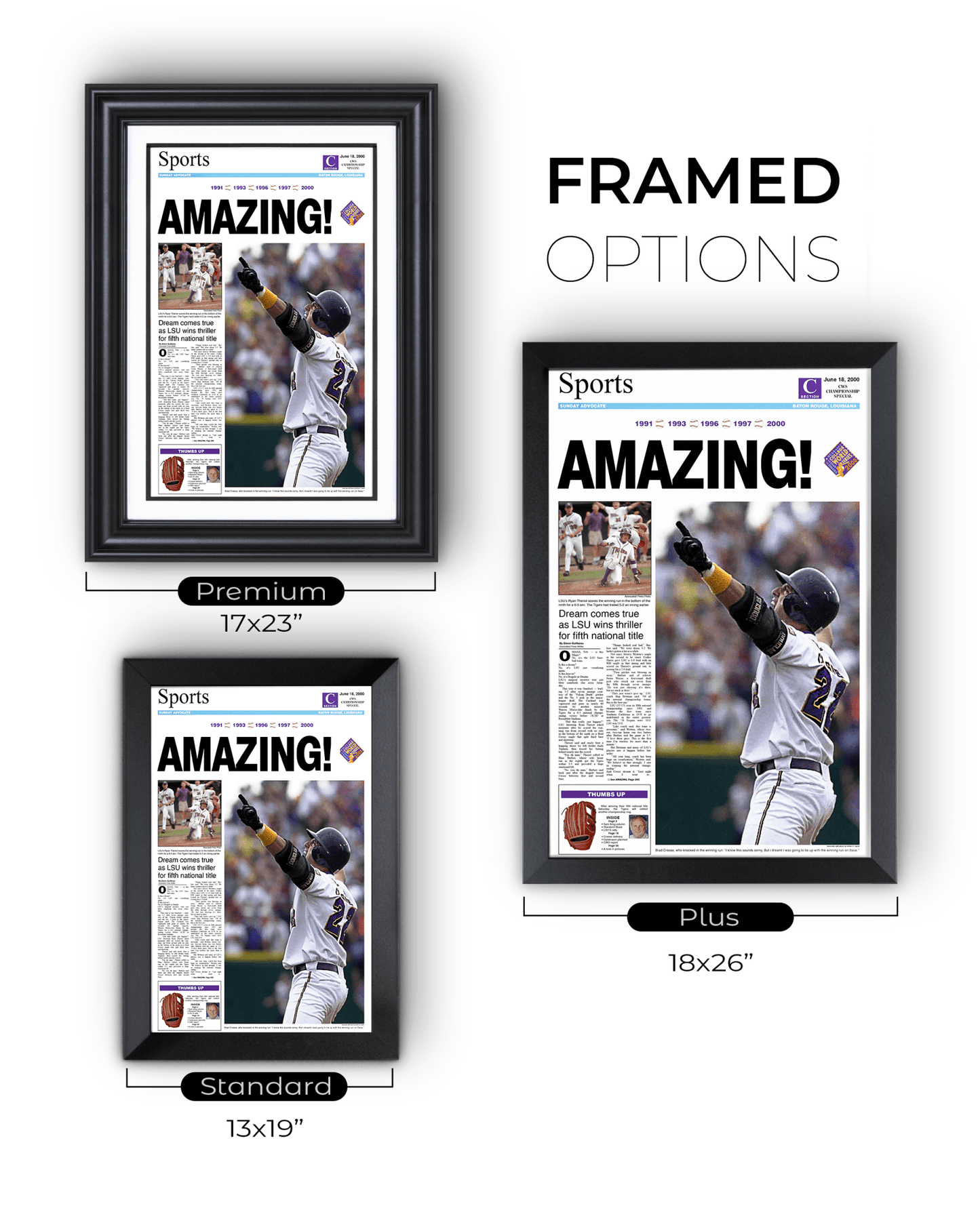 2000 LSU Tigers 'AMAZING!' College World Series Champions Framed Newspaper Print - TitleGameFrames.com