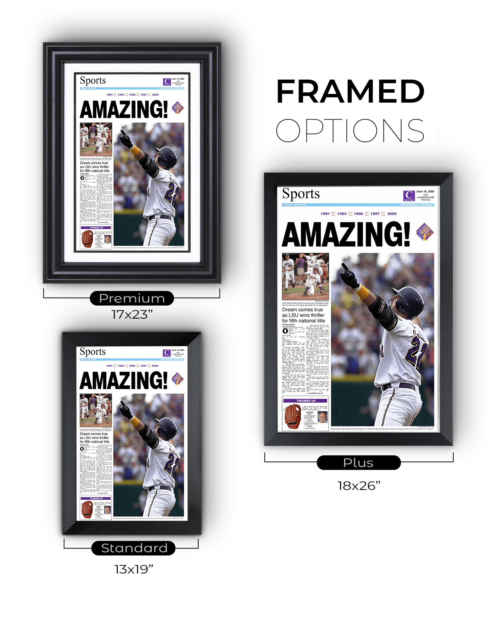 2000 LSU Tigers 'AMAZING!' College World Series Champions Framed Newspaper Print - TitleGameFrames.com