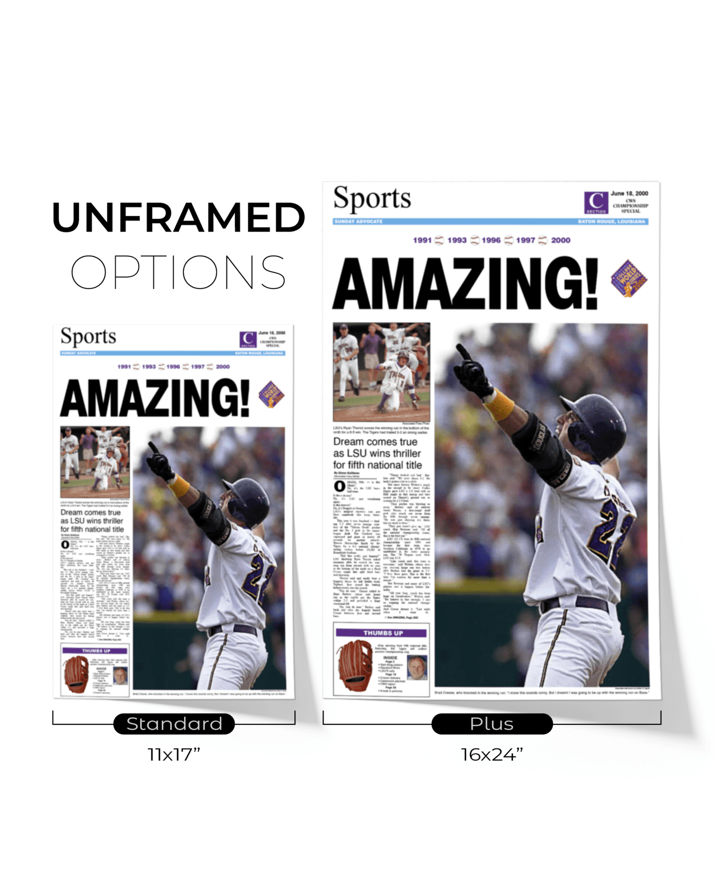 2000 LSU Tigers 'AMAZING!' College World Series Champions Framed Newspaper Print - TitleGameFrames.com