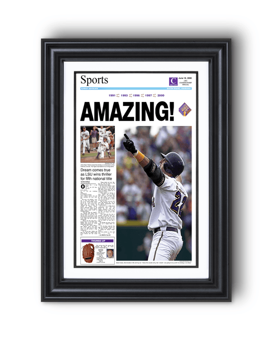 2000 LSU Tigers 'AMAZING!' College World Series Champions Framed Newspaper Print - TitleGameFrames.com