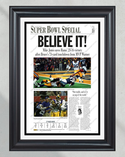 2000 Saint Louis Rams Super Bowl Champions Framed Front Page Newspaper Print - TitleGameFrames.com
