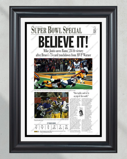 2000 Saint Louis Rams Super Bowl Champions Framed Front Page Newspaper Print - TitleGameFrames.com