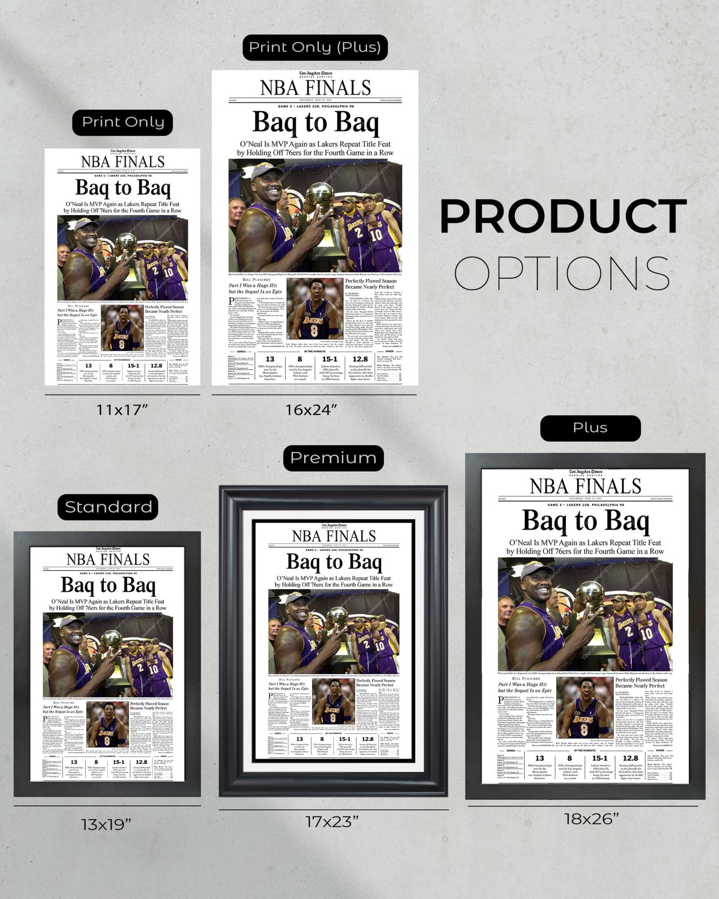 2001 Los Angeles Lakers NBA Champion Framed Front Page Newspaper Print - TitleGameFrames.com