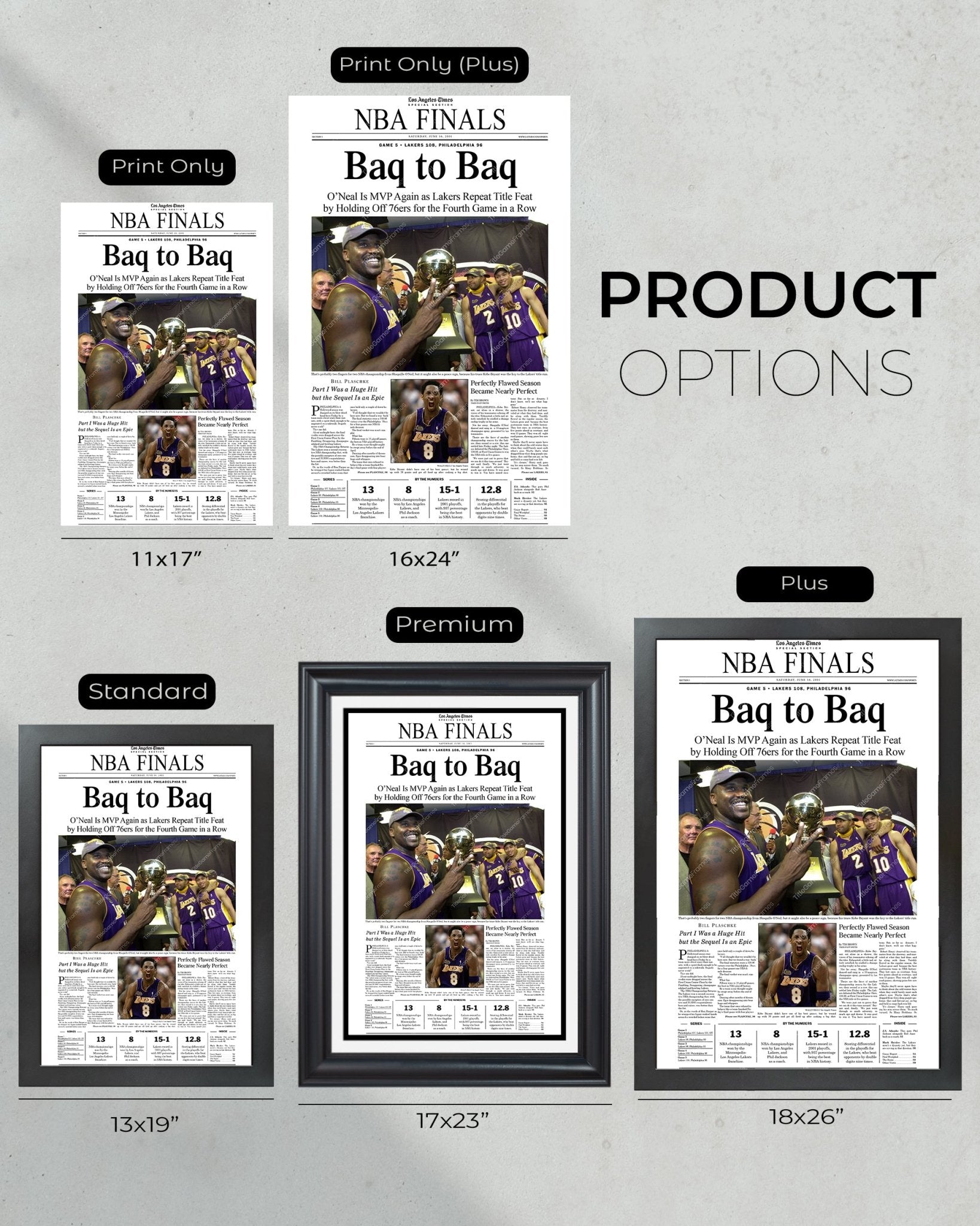 2001 Los Angeles Lakers NBA Champion Framed Front Page Newspaper Print - TitleGameFrames.com